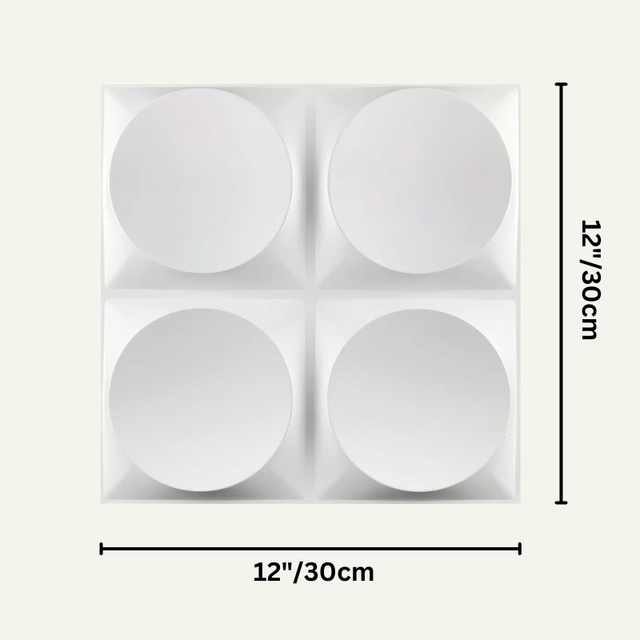 Pursian Wall Panel measuring 12x12 inches, featuring four 3D circular patterns for stylish wall enhancement in home or office spaces.