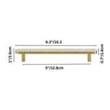 "Dimensions of a large modern brass pull bar with a shell inlay, isolated on a white background."