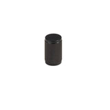 "A precision-crafted black brass knurled cabinet knob with a cylindrical shape and sleek metallic finish."