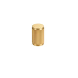 "A precision-crafted gold brass knurled cabinet knob with a cylindrical shape and sleek metallic finish."