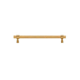 "A sleek, cylindrical brass pull bar with a knurled texture on a white background."