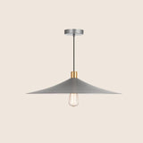 "Minimalist gray pendant light with a conical shade and gold accent, made from metal, perfect for contemporary or industrial interiors."