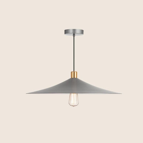 "Minimalist gray pendant light with a conical shade and gold accent, made from metal, perfect for contemporary or industrial interiors."