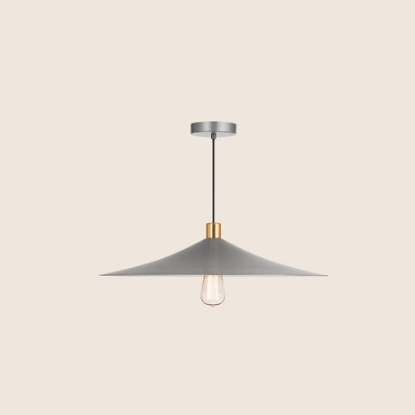 "Raida pendant light with a sleek grey conical design, featuring minimalist style and gold accents, perfect for contemporary interiors."