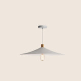 "Minimalist white pendant light with a conical shade and gold accent, crafted from metal for contemporary or industrial interiors."