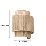 "Dimensions of a layered cylindrical wall lamp made of bamboo, rattan, and hemp rope, suitable for eco-friendly or rustic interiors."