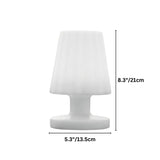 "Dimensions of a compact, cordless table lamp with a fluted shade, made of durable plastic and polyethylene, suitable for indoor and outdoor use."
