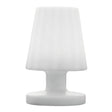 "A modern, minimalist table lamp with a soft, fluted shade, crafted from durable plastic and polyethylene, suitable for indoor and outdoor use."