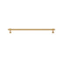 "A long, solid brass pull bar handle with a cylindrical design and machined detailing, on a white background."