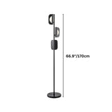 "A modern floor lamp with layered acrylic shades and dimensions shown."