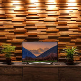 Ronus Decorative Panel - Modern, Acoustic-Enhancing Design installed behind a TV with ambient lighting and indoor plants, enhancing room aesthetics.