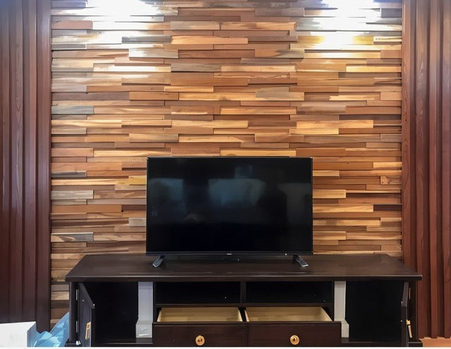 Ronus Decorative Panel - Modern, Acoustic-Enhancing Design featured as a wooden accent wall behind a TV unit in a cozy living space.