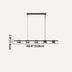 Black metal linear chandelier with five hanging lights, 46.4 inches wide, shown against white background.