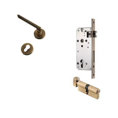 Sabaat Handle and Lock in bronze with euro profile cylinder and mortise lock, perfect for traditional interiors.
