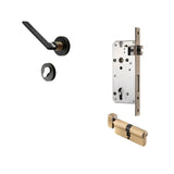 Sabaat Handle and Lock set in black with euro profile cylinder and mortise lock, ideal for secure interior doors.
