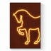 Neon art print featuring a glowing golden dog silhouette on a dark brown background.