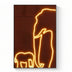 Neon line art print featuring safari animals in glowing yellow on dark wood grain background.