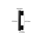 "Dimensions of a black zinc alloy pull bar: 4 inches (10.3 cm) length, 2.9 inches (7.6 cm) center-to-center, 0.6 inches (1.6 cm) depth, and 1.1 inches (2.8 cm) base width."