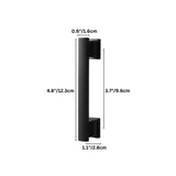 "Dimensions of a black zinc alloy pull bar: 4.8 inches (12.3 cm) length, 3.7 inches (9.6 cm) center-to-center, 0.6 inches (1.6 cm) depth, and 1.1 inches (2.8 cm) base width."