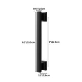 "Dimensions of a black zinc alloy pull bar: 6.1 inches (15.5 cm) length, 5 inches (12.8 cm) center-to-center, 0.6 inches (1.6 cm) depth, and 1.1 inches (2.8 cm) base width."