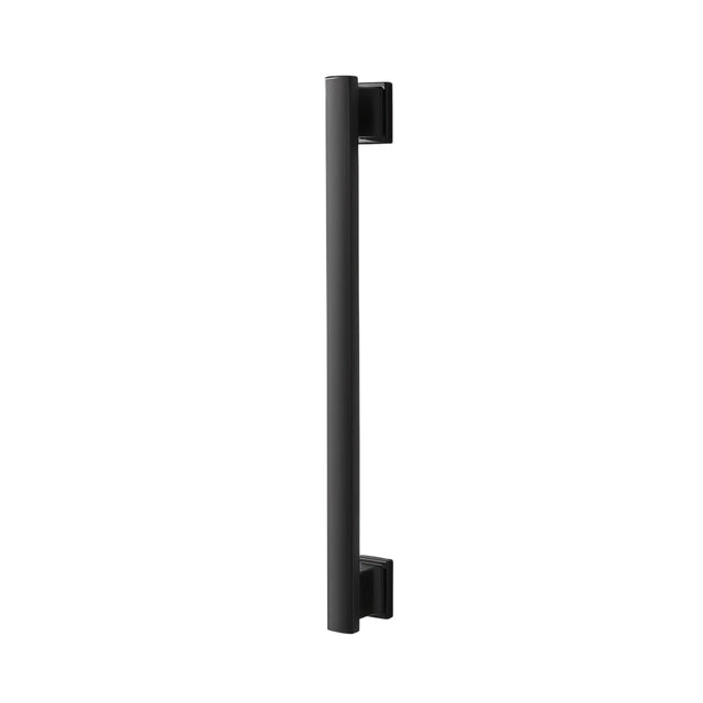 "Long black zinc alloy pull bar with angular design, isolated on a white background."