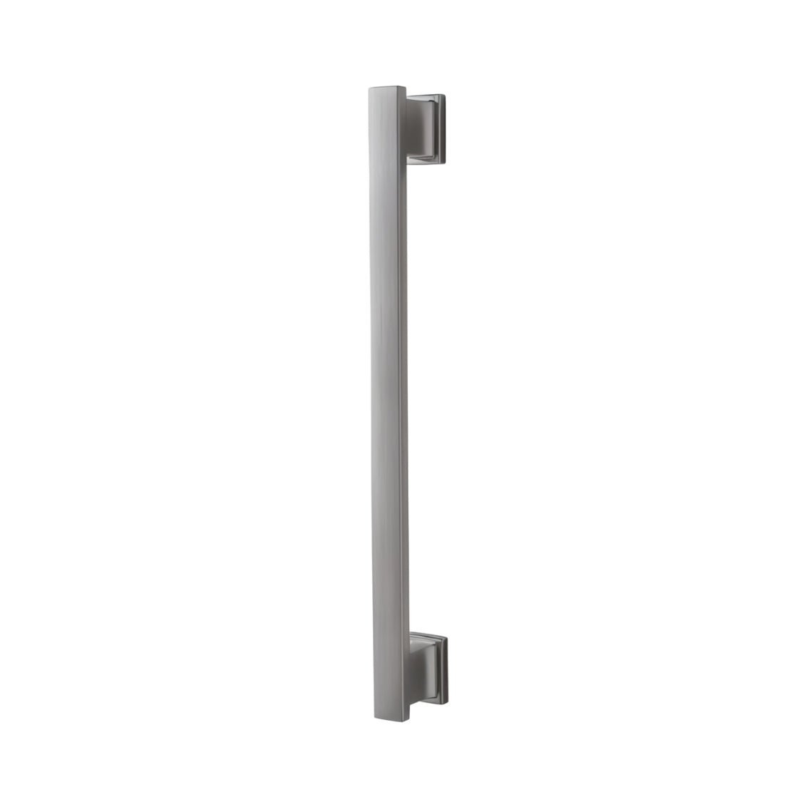 "Long silver zinc alloy pull bar with angular design, isolated on a white background."