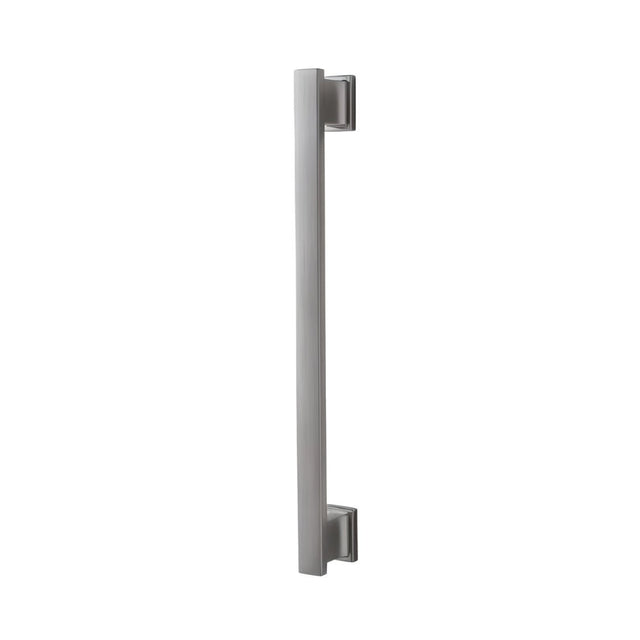 "Long silver zinc alloy pull bar with angular design, isolated on a white background."