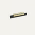 Gold quilted cylindrical pull bar with black end caps on white background.