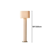 "Dimensions of a modern floor lamp with a cylindrical iron base and a rectangular fabric shade."