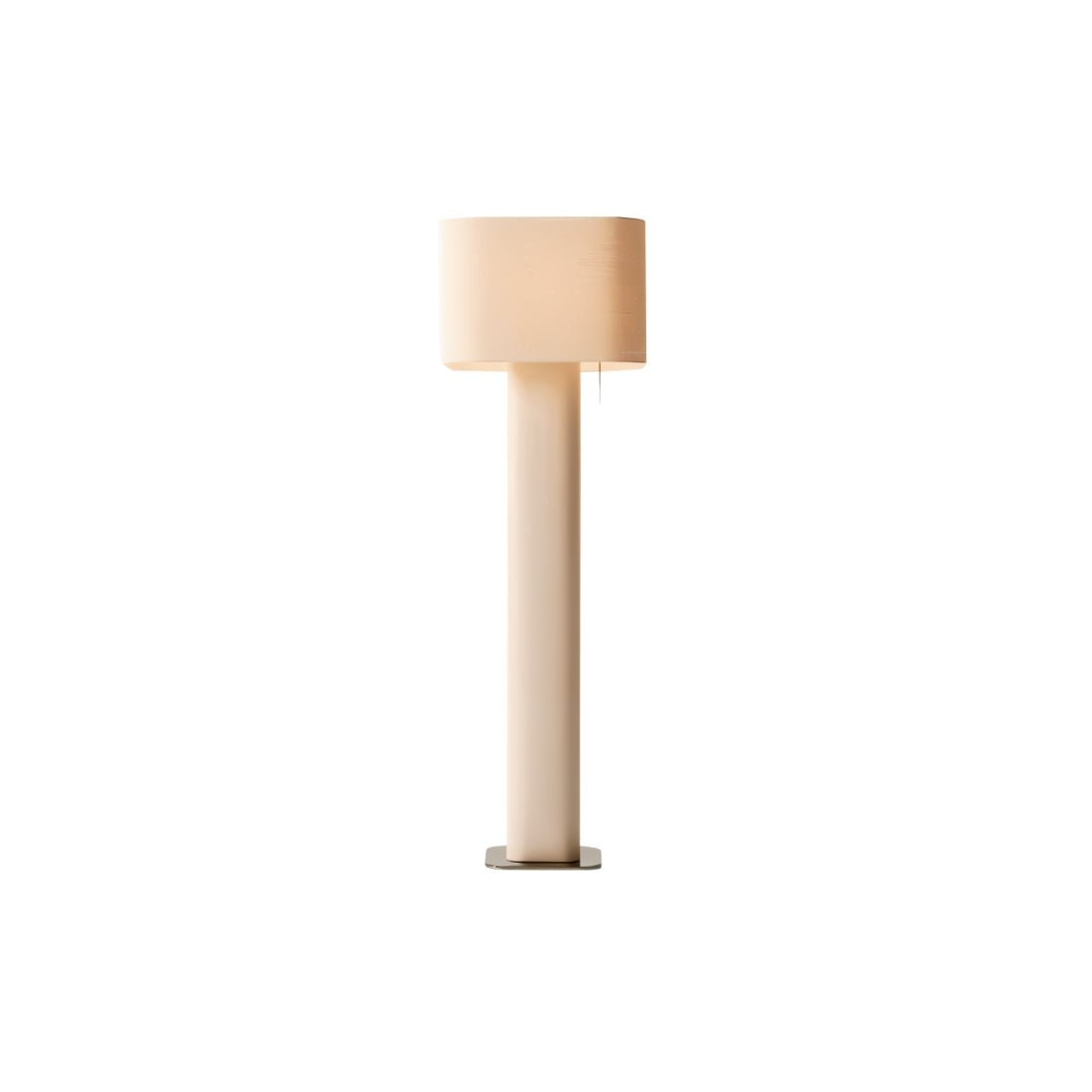 "Modern floor lamp with a cylindrical iron base and a fabric shade."