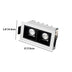 White and black dual-head recessed downlight fixture with dimensions marked at 3"/7.5cm width and 1.8"/4.5cm height.