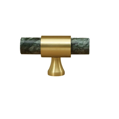 "A luxurious handle featuring green marble with polished brass accents, ideal for contemporary and classic interiors."