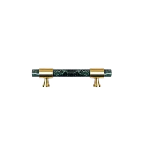 "A luxurious green marble handle with polished brass accents, ideal for contemporary and classic interiors."