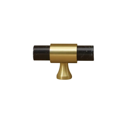 "A luxurious handle featuring black marble with polished brass accents, ideal for contemporary and classic interiors."