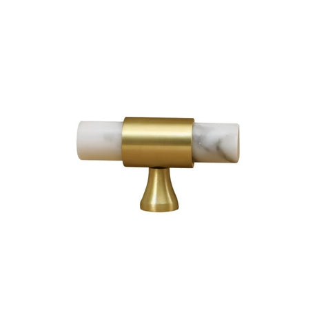 "A luxurious handle combining solid marble with polished brass accents, suitable for contemporary and classic interiors."