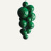 Green glossy ball chandelier with multiple spheres hanging against a white background.