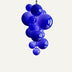 Blue glass bubble chandelier with multiple spheres of varying sizes suspended against a white background.
