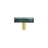  "A green marble knob with a polished brass stem, suitable for cabinets and drawers."