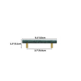 "Dimensions of a green marble and brass pull bar for cabinetry and furniture."