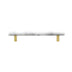 "A white marble pull bar with polished brass hardware, ideal for contemporary cabinetry."