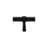 "Black brass pull bar with cylindrical design and subtle accents, isolated on a white background."