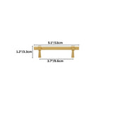 "Dimensions of a gold brass pull bar: 5.1 inches in length, 1.2 inches in height, and 3.7 inches in center-to-center hole spacing."