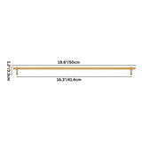 "Dimensions of a gold brass pull bar: 19.6 inches in length, 1.2 inches in height, and 16.3 inches in center-to-center hole spacing."