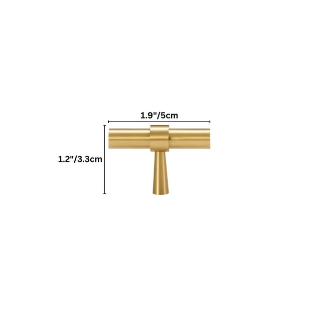 "Dimensions of a gold brass pull bar: 1.9 inches in length and 1.2 inches in height."
