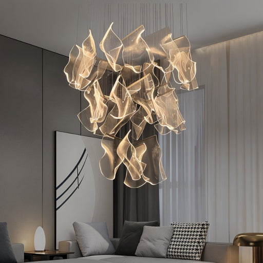 Sheets Chandelier: Singular Gold/Acrylic Sheet (Rectangle Ceiling Mount) - Open Box - Residence Supply