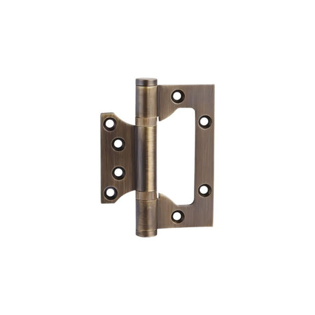 "A bronze brass door hinge with a reinforced design and multiple screw holes, isolated on a white background."