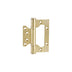 "A gold brass door hinge with a reinforced design and multiple screw holes, isolated on a white background."