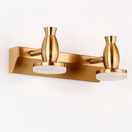 "A modern, 2-head vanity light in a brushed gold finish, showcasing its sleek design."