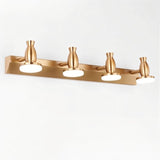 "A modern, 4-head vanity light in a brushed gold finish, showcasing its sleek design."