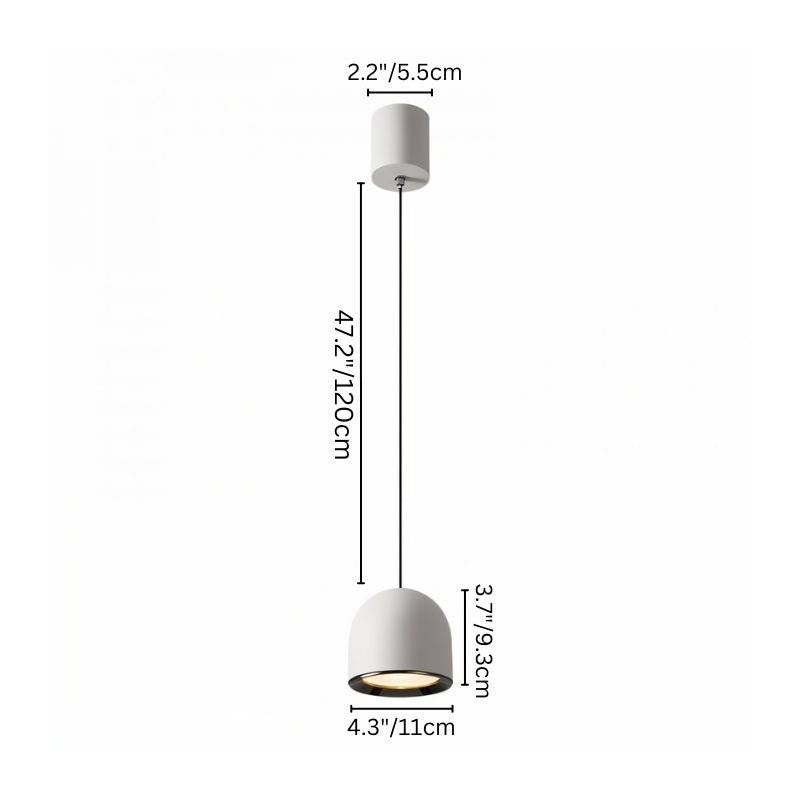 Dimensions of the Sterna Pendant Light in white, featuring a 4.3-inch dome and 47.2-inch adjustable cord, ideal for modern interiors.